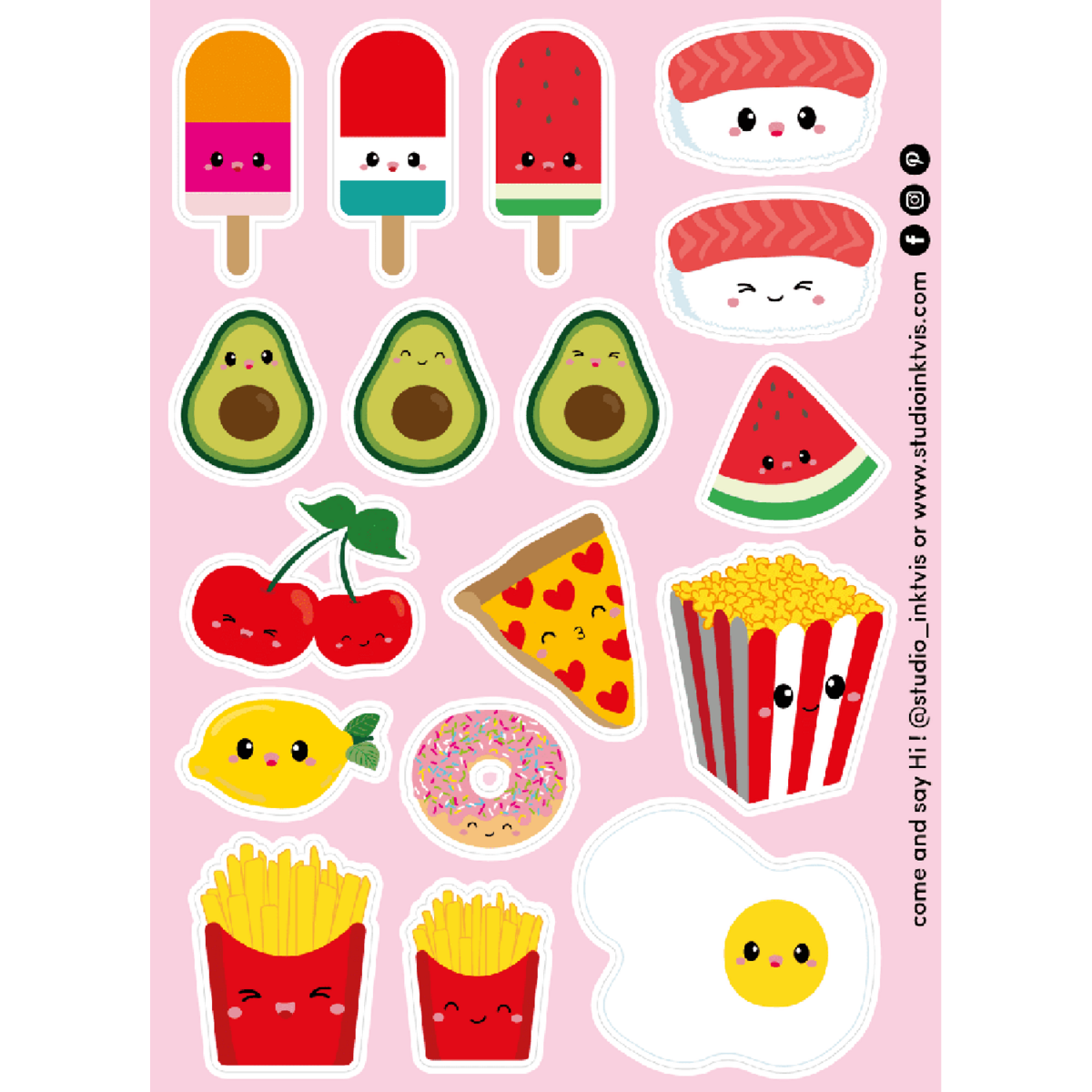 Sticker sheet Sushi fruit and fast food