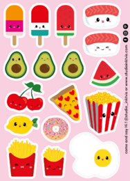 Sticker sheet Sushi fruit and fast food
