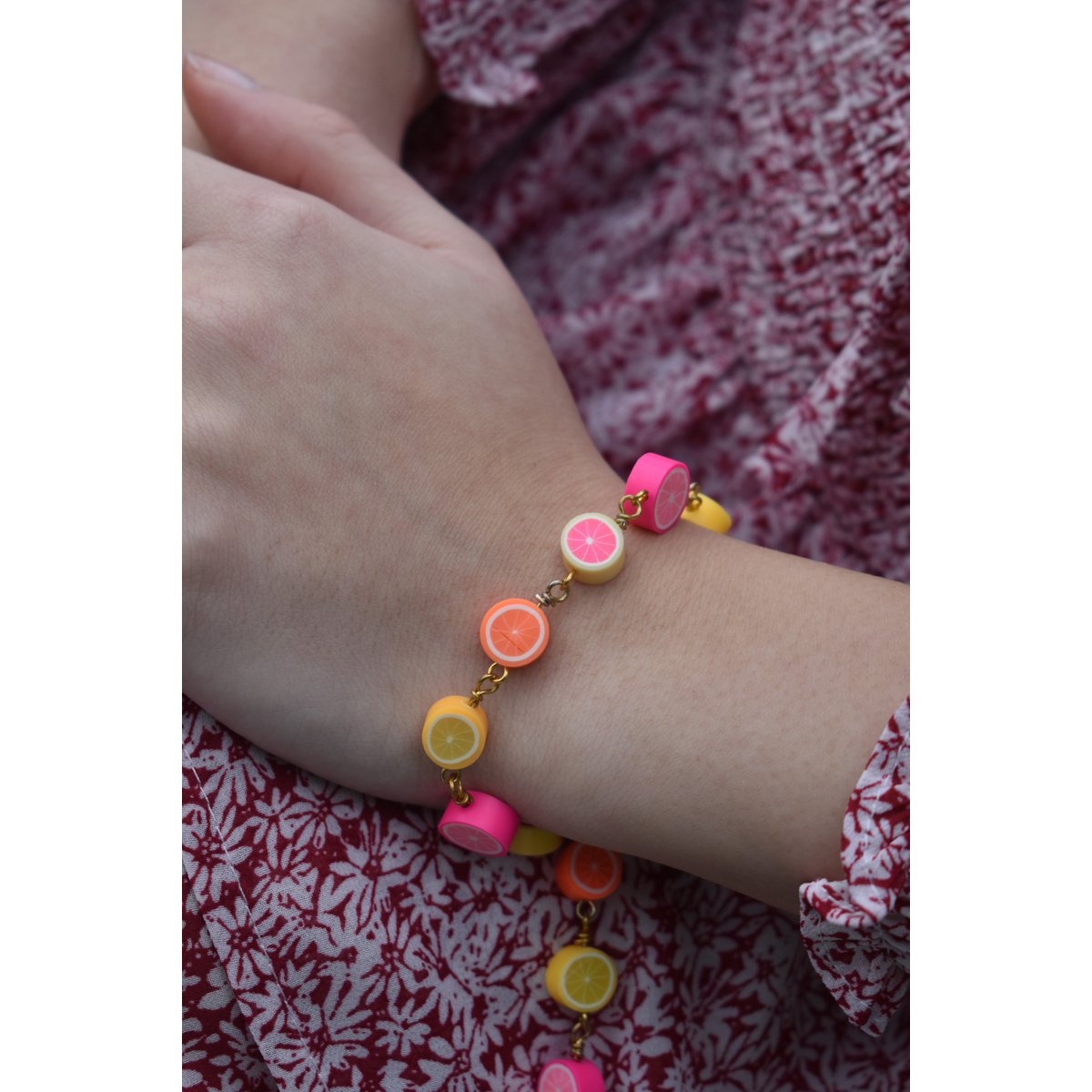 Citrus Bracelet, Lemon Orange Pink Grapefruit Charm Bracelet, Beaded Bracelet | by Ifemi Jewels