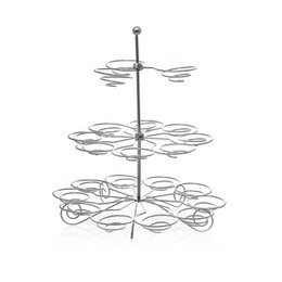  Three-tier cupcake stand, silver metal frame, decorative tiered display, elegant serving tower