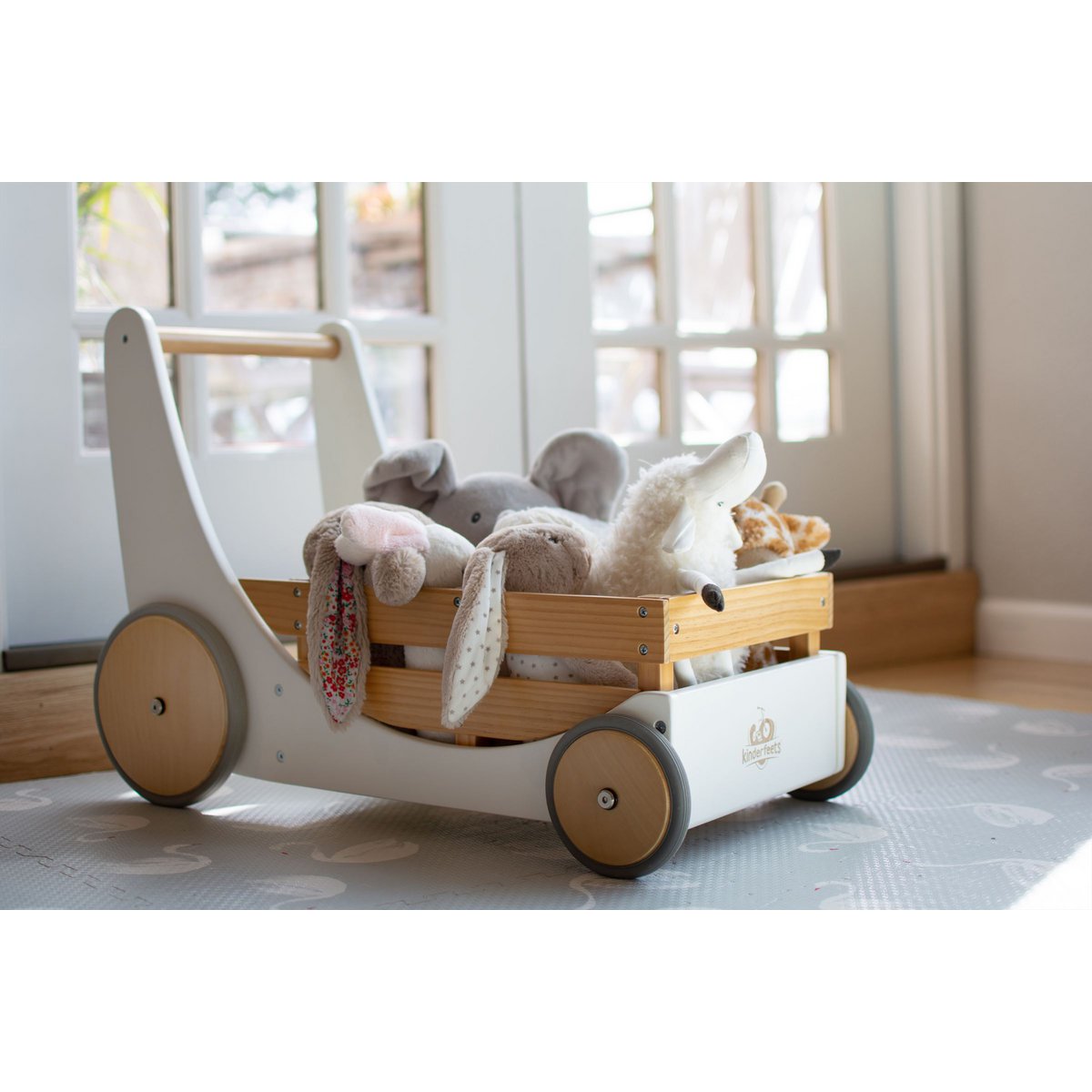 Kinderfeets 2-in-1 wooden storage cart & walker - White