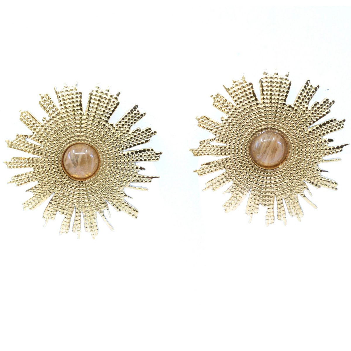 Boucles Oreilles Acier Clou d'Oreilles Soleil Gravé Cabochon