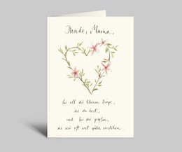 Watercolor card for Mother's Day | Heart of greens and branches | Thank you mom | Folding card + envelope