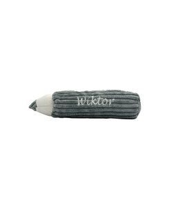 Peppermint - corduroy pencil case in the shape of a crayon with the child's name on it 