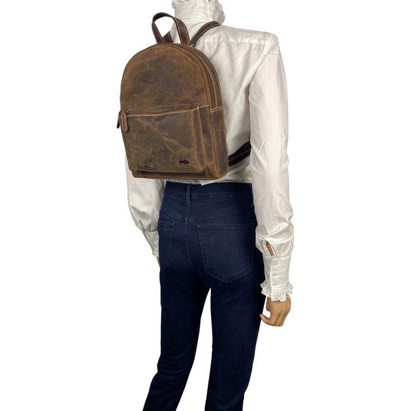 Small Cognac leather backpack for women - Arrigo buffalo