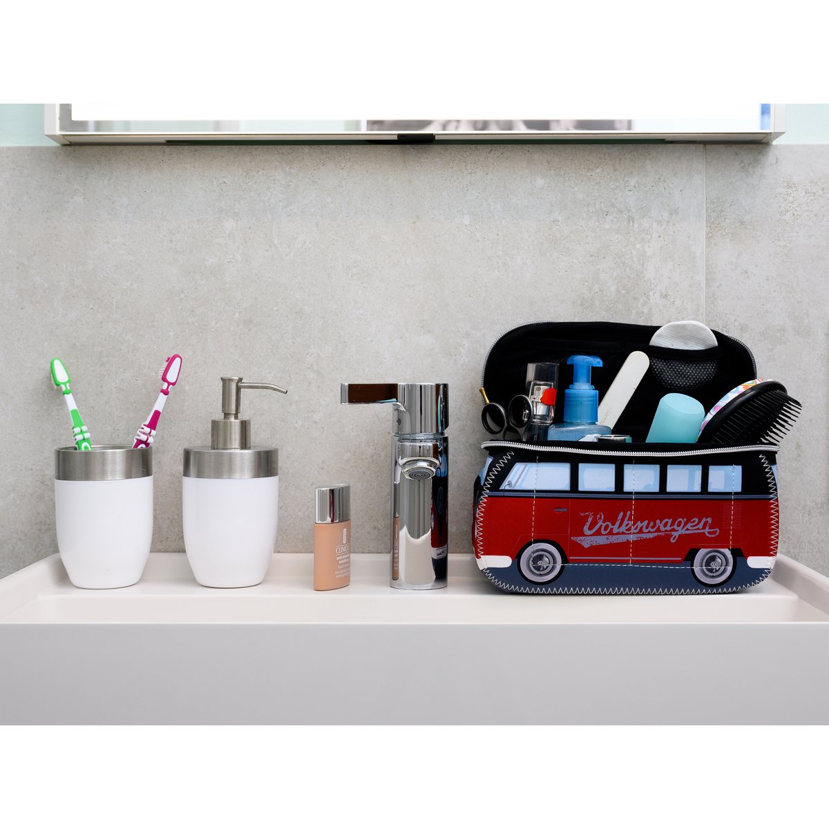 Volkswagen VW T1 Bus 3D Neopreen Universele Tas - Klein - /Rood & Zwart