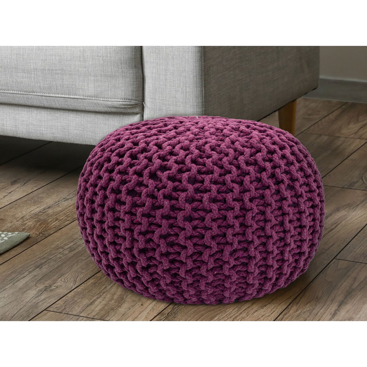 Pouf Ø 55 h 37 h 37 tabouret de tricot siège de planche de sol de pouf durable