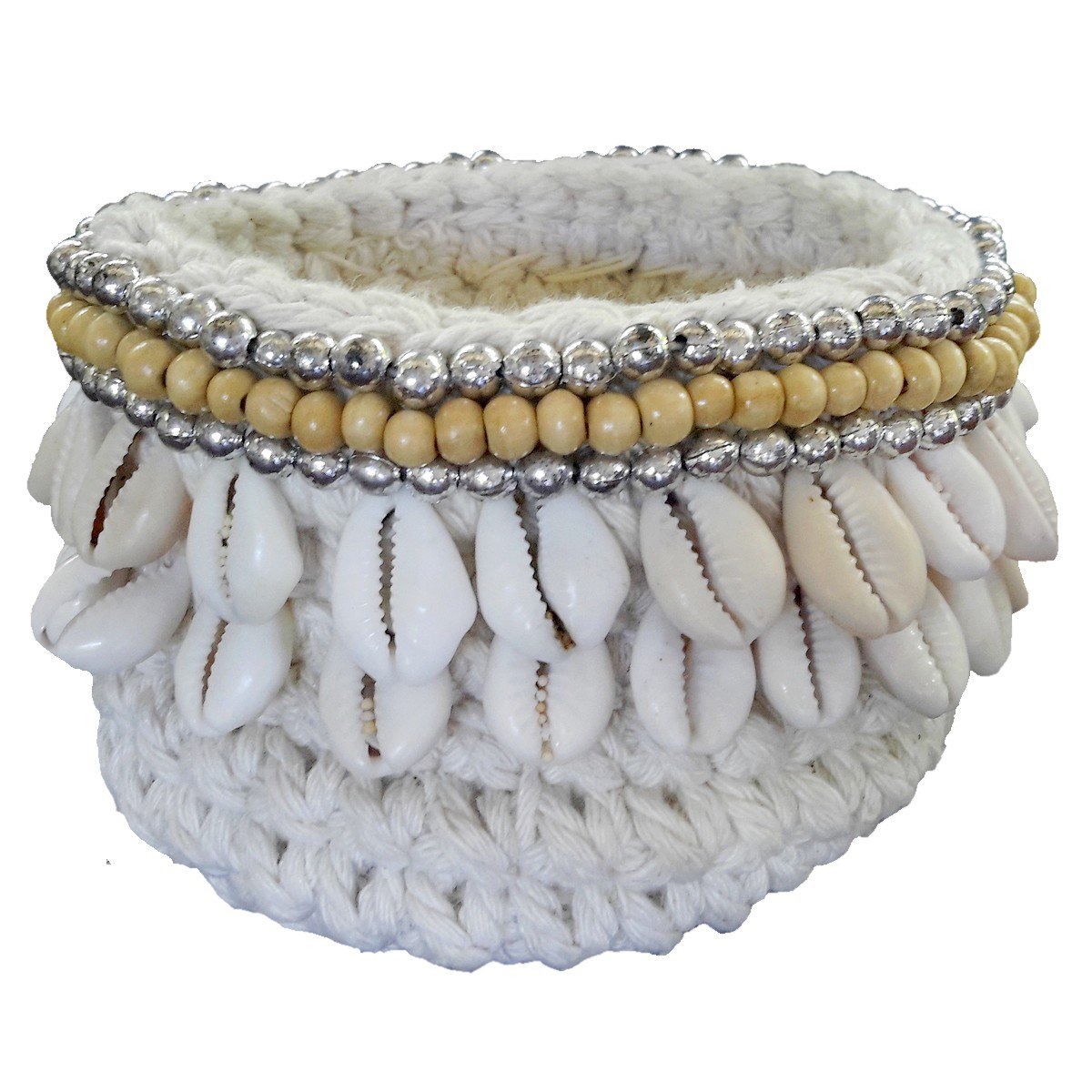 Panier Lenny blanc, beige en crochet