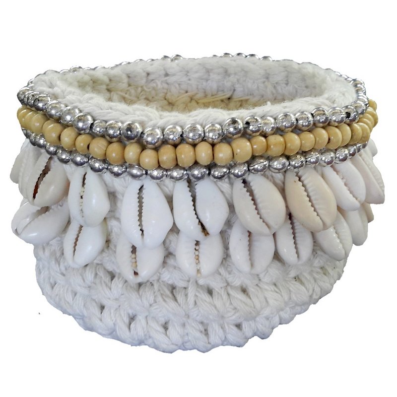 Panier Lenny blanc, beige en crochet