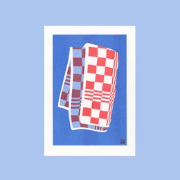  Vibrant red and white checkered towel with a modern, minimalist design. Suitable for use in the kitchen, bathroom, or as a decorative accent piece.