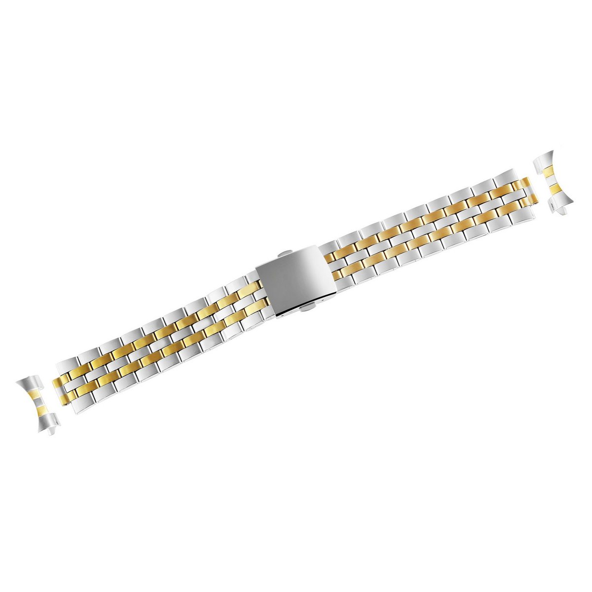 Bracelet de montre en acier inoxydable avec boucle déployante, bicolore, 12 mm