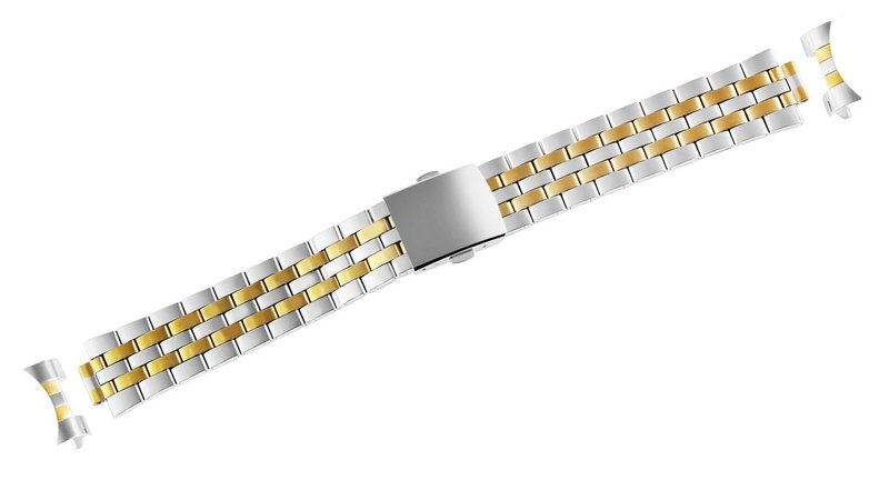Bracelet de montre en acier inoxydable avec boucle déployante, bicolore, 12 mm