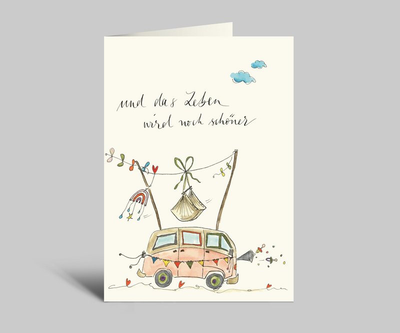 Birth card | And life becomes even more beautiful | Bulli card for the birth + envelope | New version