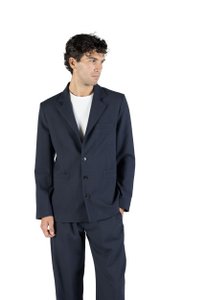 Slim-fit wool blazer in blue-on-blue weave Made in Italy