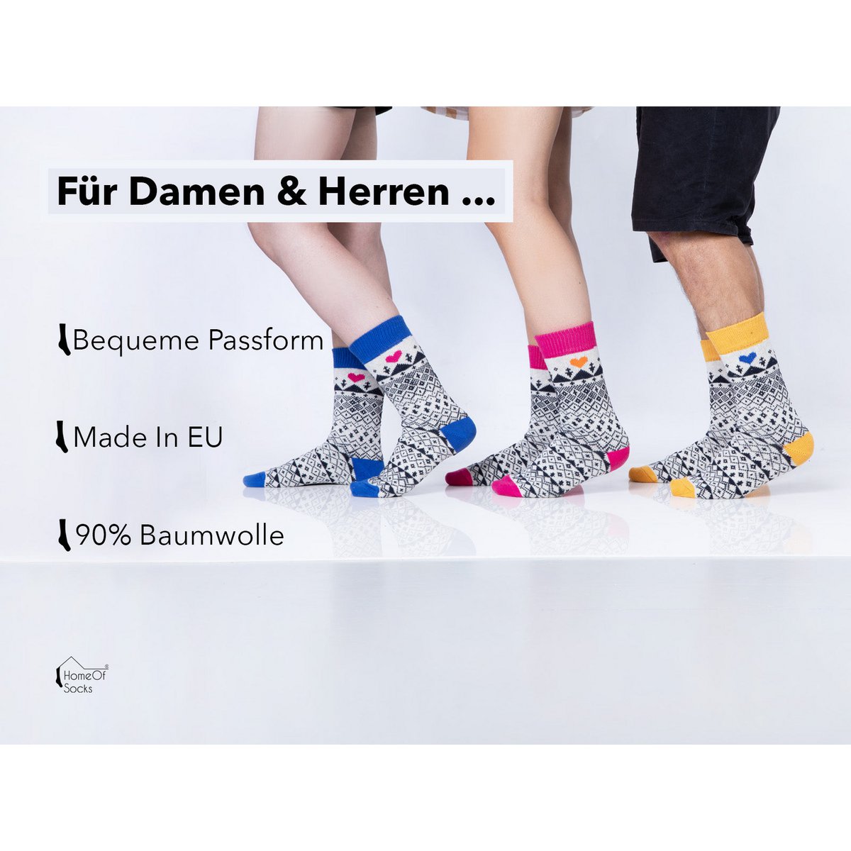 A few colorful casual socks made of cotton heart pattern