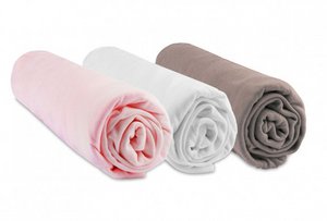 Set of 3 Viscose Bamboo Fitted Sheets for Bassinet 32x72 cm - Pink-White-Taupe