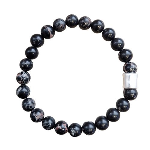 Men's bracelet Black Sea Sediment 8 mm with matte silver bead