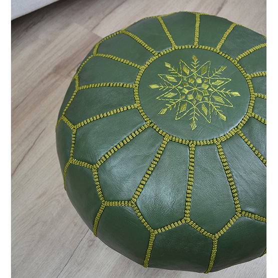 Leren poef - olijfgroen