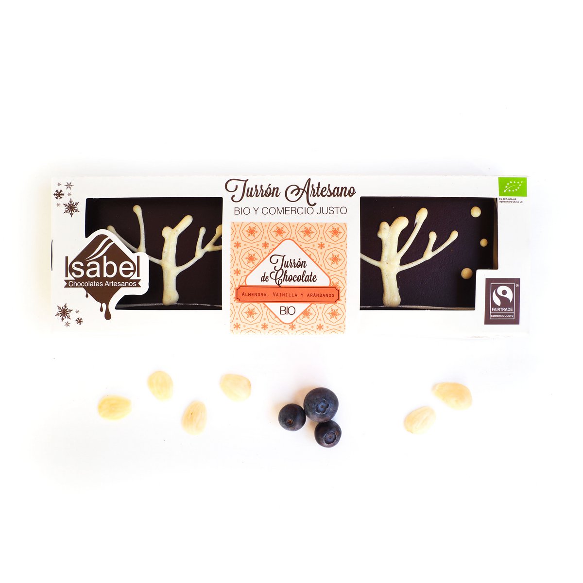 Torrone Artigianale BIO - Cioccolato Bianco con Mandorle, Mirtilli e Vaniglia