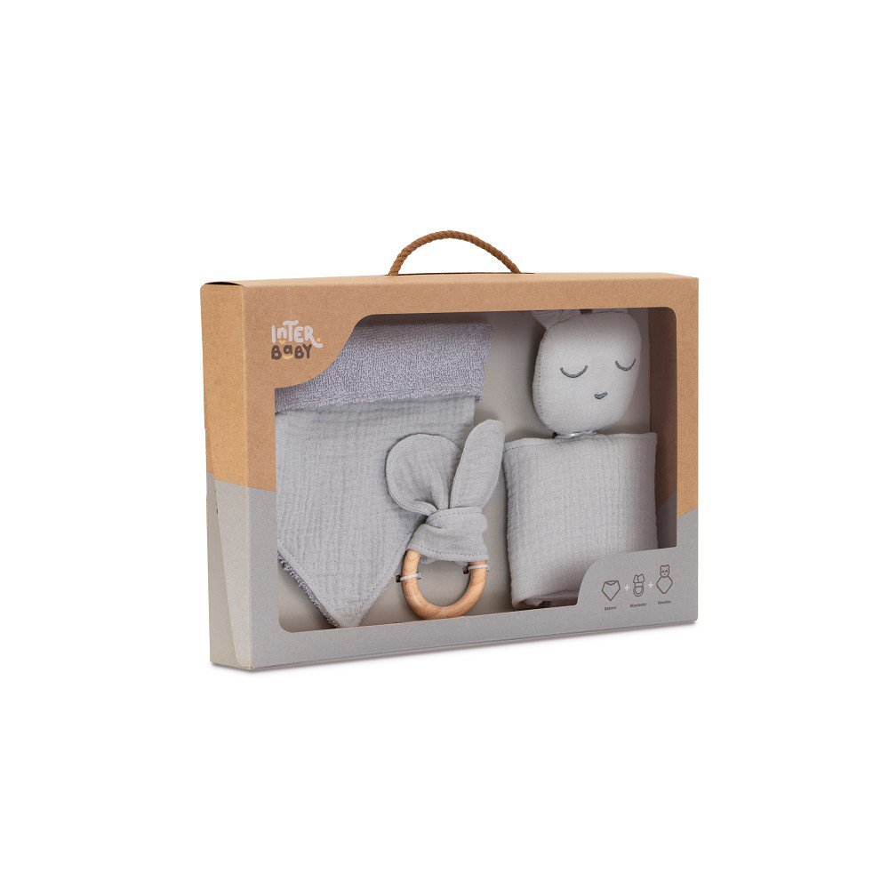 ENSEMBLE DOUDOU + BANDANA + ANNEAU DE DENTITION - MOD. OSO - GRIS ESSENCE