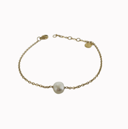 Delicate gold-tone bracelet with a single pearl charm, perfect for a child or baby.