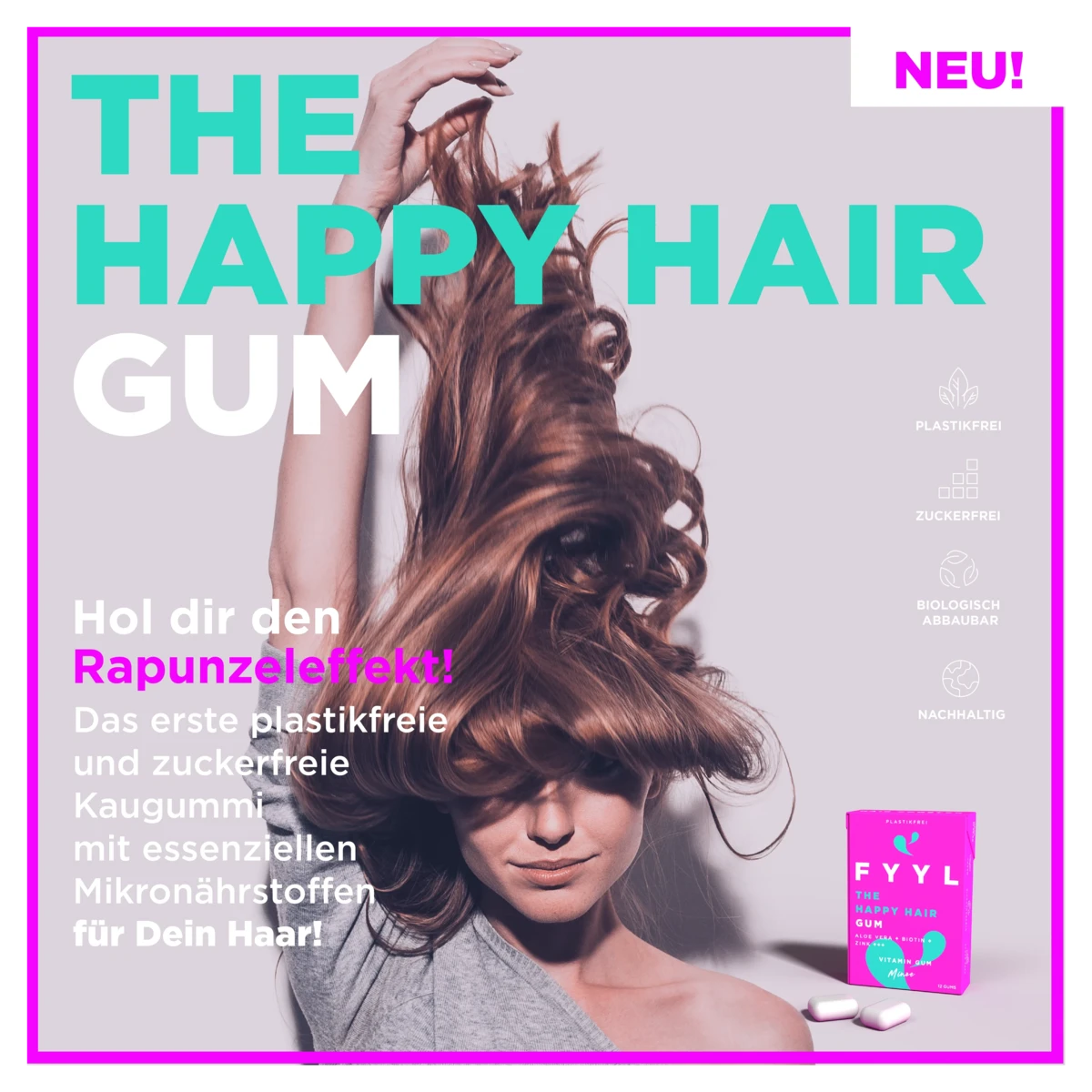 FYYL GUM - THE Happy Hair Gum - 20 tyggegummibokse pr. pakke - naturligt tyggegummi