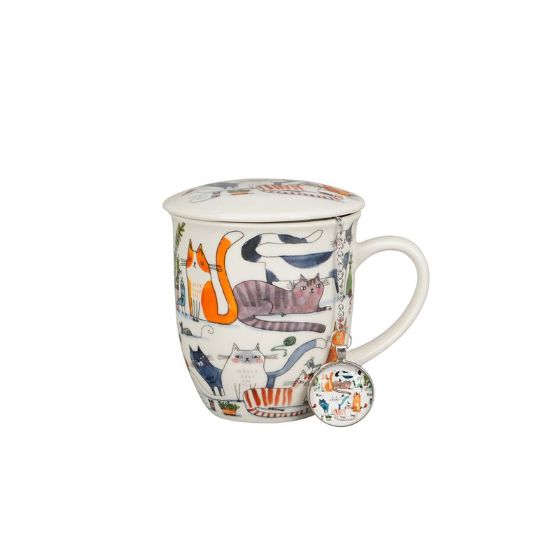 DUO CATS Mug + Infuser with Tag, 400ml, LAZY CATS, giftbox