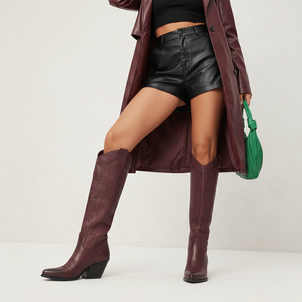 Bottes texanes bordeaux brossées Nabiki
