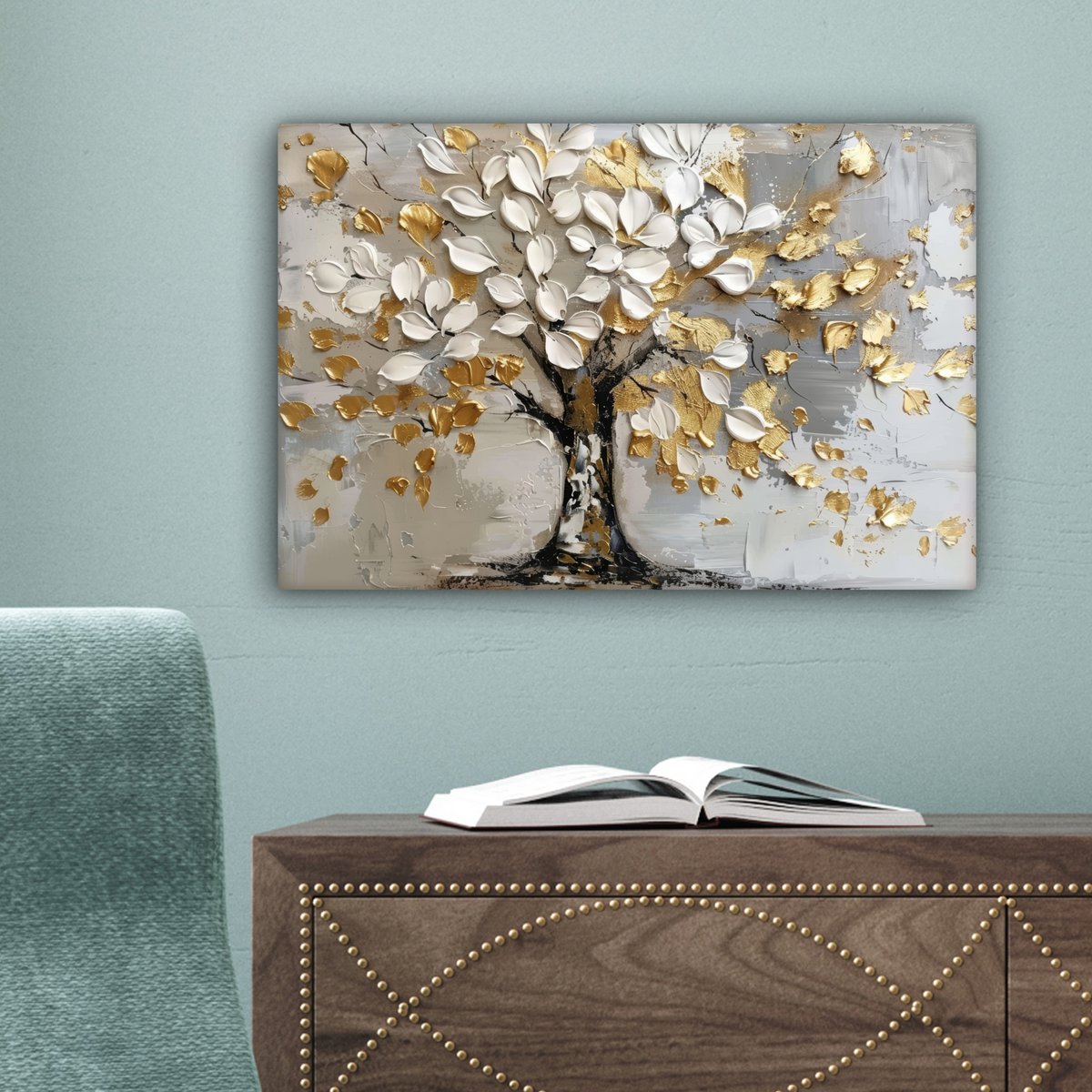 Peinture sur toile - Décoration murale - Boom - Beige - Gray - Gold - Résumé