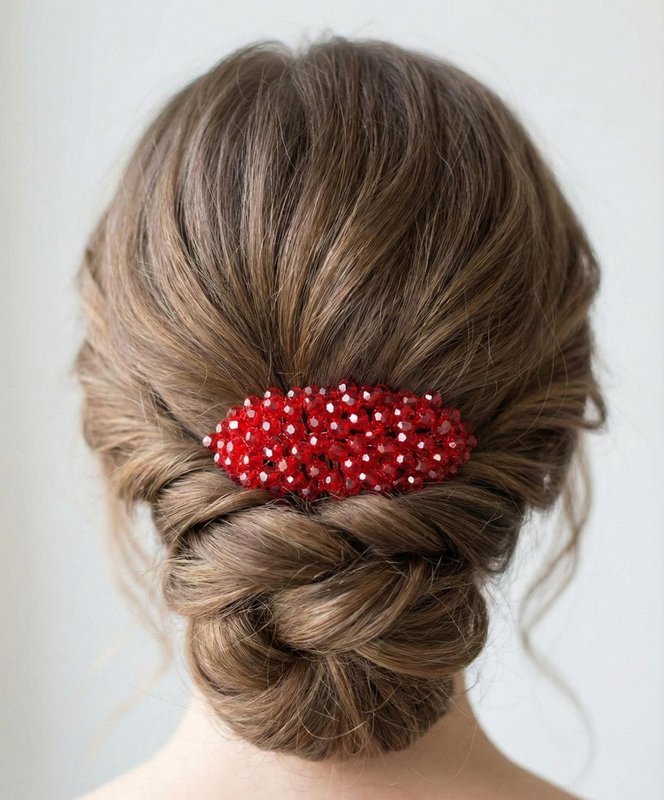 Peineta de cristal rojo carmín con pedrería para looks de novia