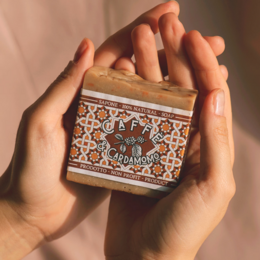 Cold-processed all-natural soap: Pomegranate, Coffee-Cardamon, Honey-Oats