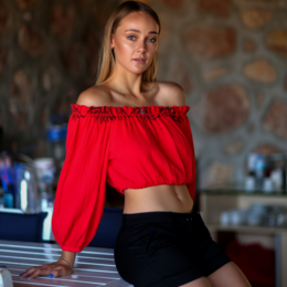 TOP CROP CON HOMBROS DESCONECTADOS - Tela de muselina de doble gasa
