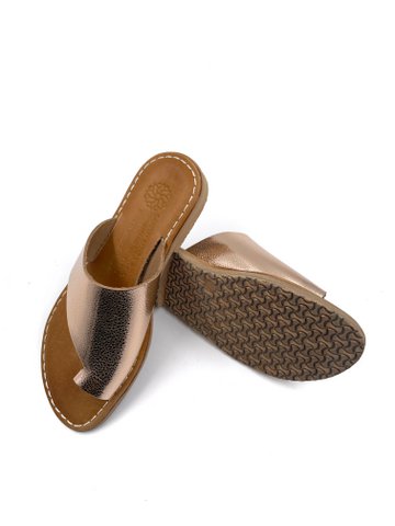 Rose Gold Leather Flip Flop Sandalen voor dames, Handgemaakte sandalen met ronde neus van echt leer, Griekse zomersandalen, Damesslippers
