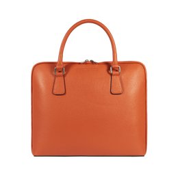 RB1019L | Unisex zakenaktentas van echt leer, gemaakt in Italië, met afneembare schouderband. Opzetstukken met glanzende nikkelen metalen karabijnhaken - Oranje kleur - Afmetingen: 37 x 29 x 6,5 cm