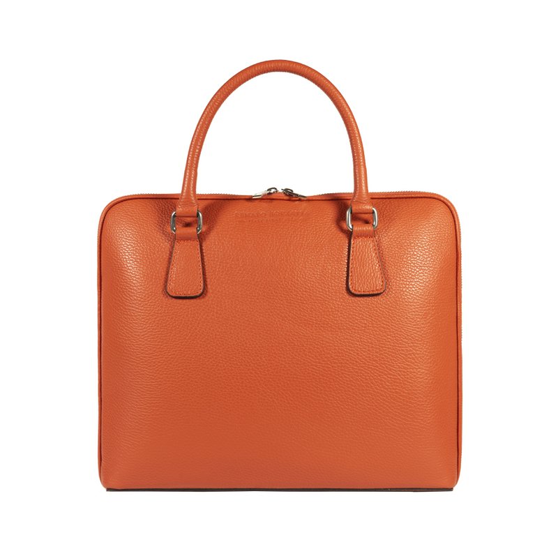 RB1019L | Unisex zakenaktentas van echt leer, gemaakt in Italië, met afneembare schouderband. Opzetstukken met glanzende nikkelen metalen karabijnhaken - Oranje kleur - Afmetingen: 37 x 29 x 6,5 cm