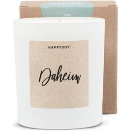  Scented white candle with "Daheim" text in cursive font, presented in a simple white container with a kraft paper label.