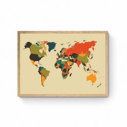 World Map - Mosaic Beige - Map Poster