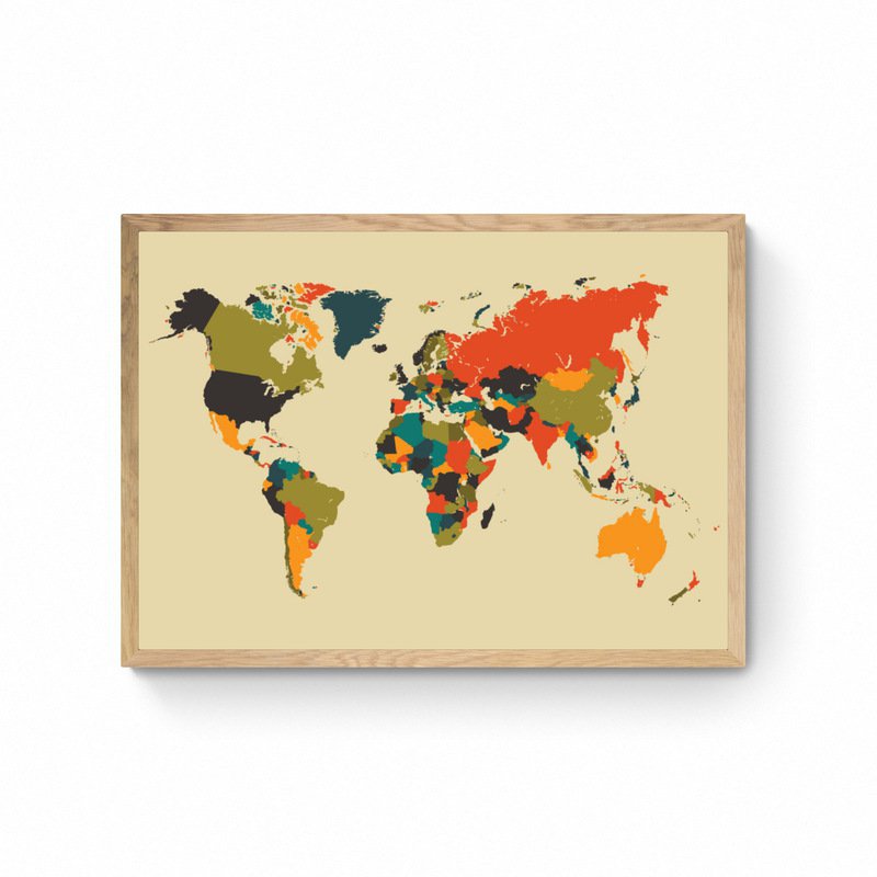 World Map - Mosaic Beige - Map Poster