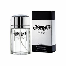  Clear glass bottle, black cap, masculine fragrance, eau de toilette spray, men's perfume, active scent
