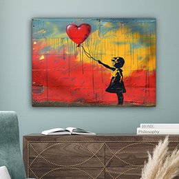 Canvas schilderij  - Wanddecoratie Banksy Style - Kleurrijk - Graffiti - Meisje - Street art - Muurdecoratie woonkamer - Slaapkamer decoratie - Kamer accessoires - Schilderijen op canvas