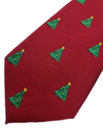 Corbata - Burdeos con arboles de navidad con estrellas