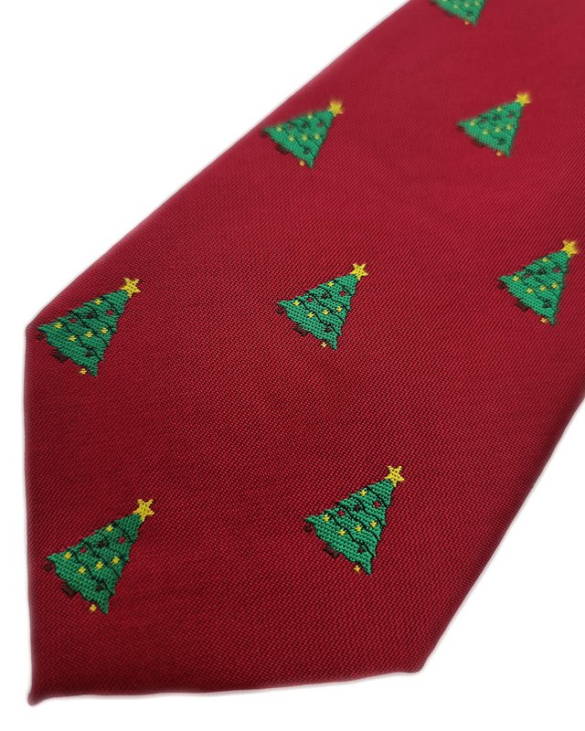 Corbata - Burdeos con arboles de navidad con estrellas