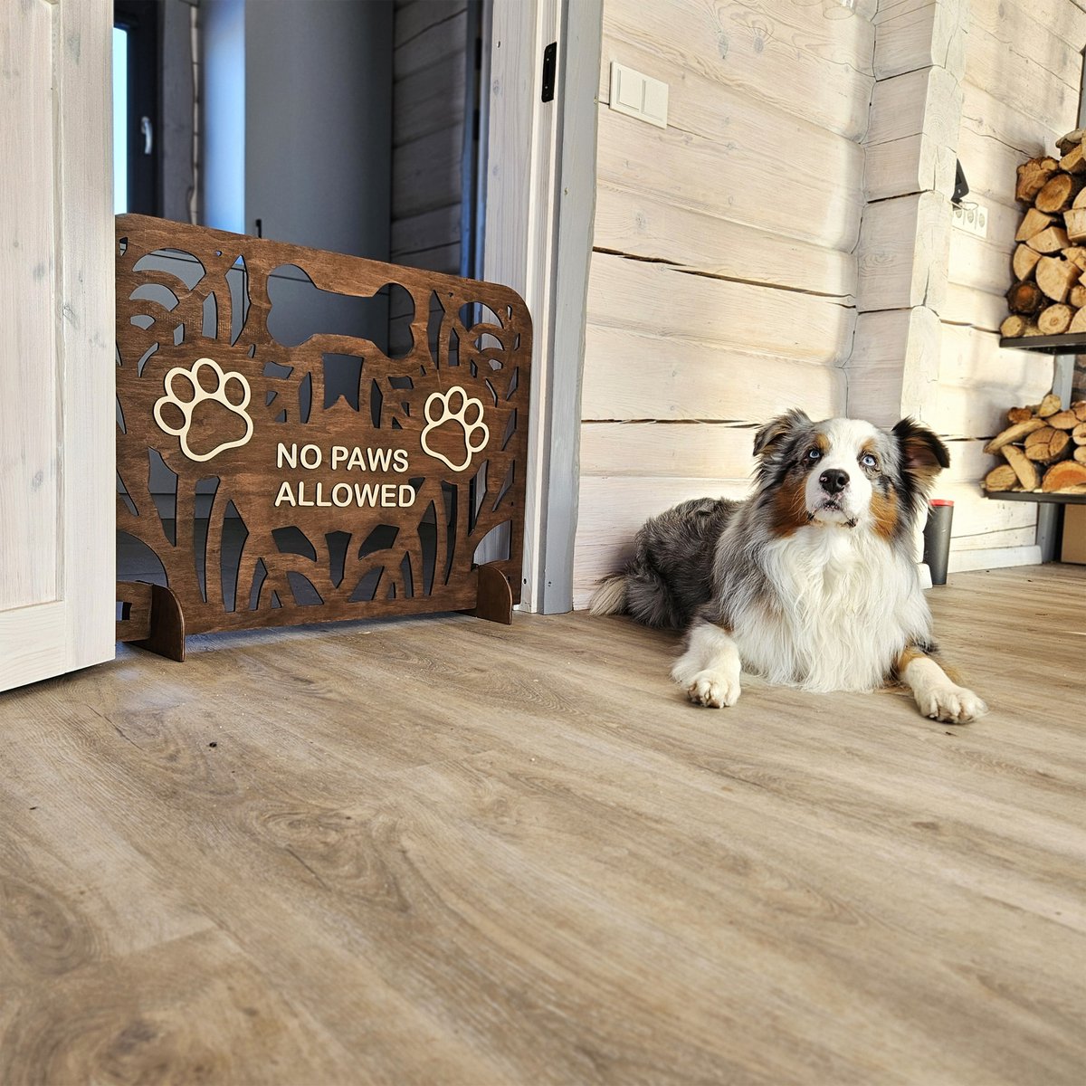 Freestanding Wooden Pet Gate, Indoor Barrier for Dogs