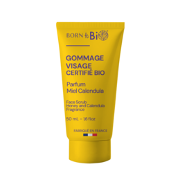 Organic face scrub for sensitive skin with calendula and honey. Gentle exfoliation and nourishing formula.