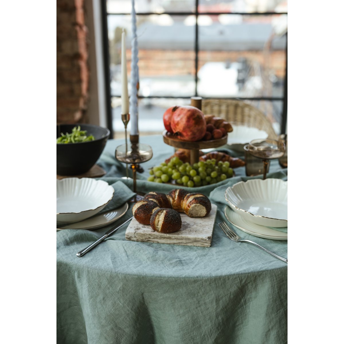 Ocean Mint linen tablecloth