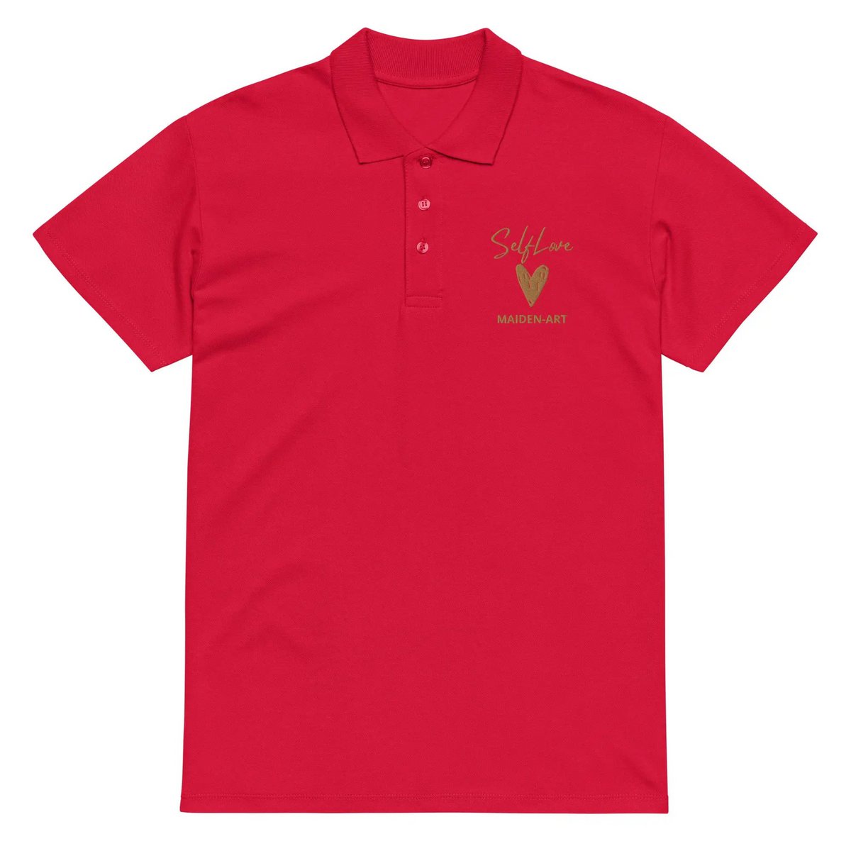 Self Love Premium piqué poloshirt met oudgouden borduursel