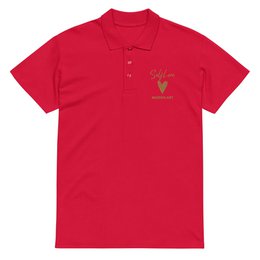 Self Love Premium piqué poloshirt met oudgouden borduursel