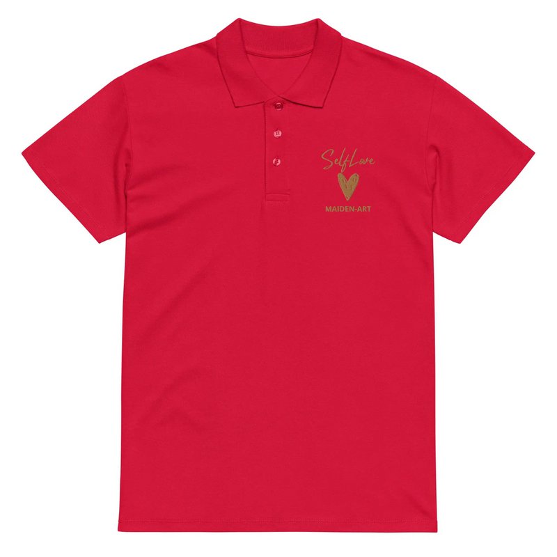 Self Love Premium piqué poloshirt met oudgouden borduursel