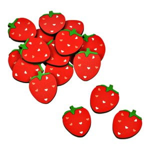 Wooden strawberry scatter, set of 18, red/green (W/H/D) 3.5x4x0.5cm/12x12x1cm