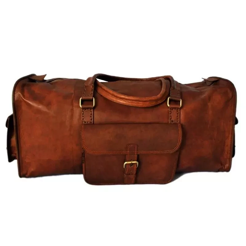 Handgefertigte Reisetasche aus marokkanischem „Edge“-Leder – Artisan 24" (60 cm) Voyager Duffle mit Dreifach-Organisation